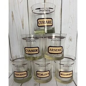 Complete Set Vintage Cera Name Your Poison Cocktail Glasses Barware Apothecary